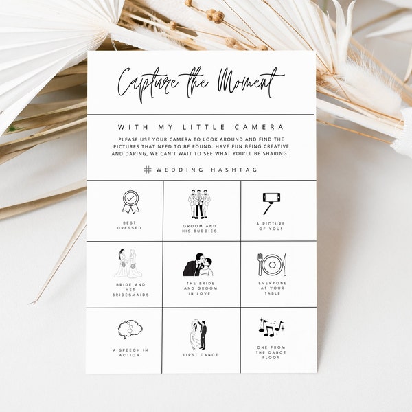 Capture the moment wedding reception game card wedding photography game photo card wedding capture the love wedding sign game template