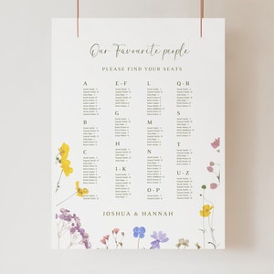 Bruiloft stoelkaartsjabloon wilde bloemen stoelkaartsjabloon wilde bloemen stoelplan teken bruiloft sjabloon kleurrijke geperste bloemen