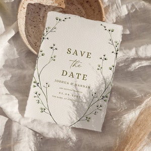 Save the Date with baby's breath save the date minimal floral wedding invitation template floral wedding template Canva save our date card