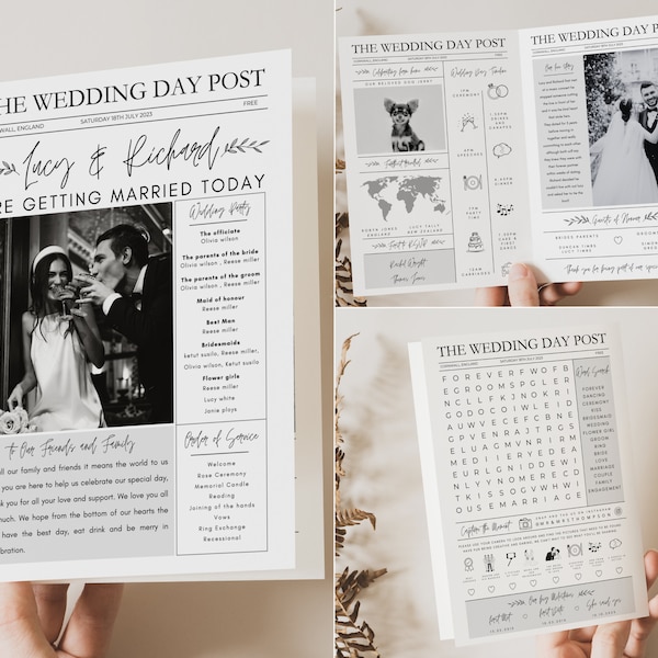 Newspaper wedding program template newspaper wedding program canva folded newspaper wedding program Infographic timeline wedding itinerary