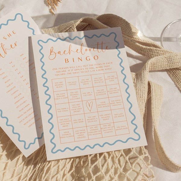 Bachelorette party game questions fun wavy border hen party games bridal shower games bundle bachelorette party games Canva template