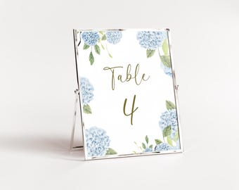 Table Numbers Wedding Printable Hydrangea Table Numbers Wedding Table Number Sign Blue Floral Table Numbers With Blue Flowers template
