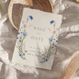 Staubige blaue Hochzeit Save the Dates staubblaue Hortensien Save the date Vorlage staubblaue Wildblumen Save the Date Karte Blumenhochzeitseinladung