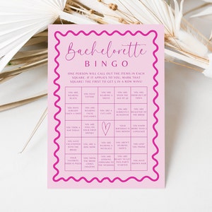 Pink Bachelorette Bingo Game: Bridal Shower Hen Party (Printable Template)