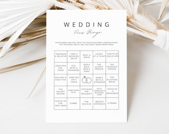 Wedding pics bingo game reception activity guest table icebreaker printable Canva template instant download photo card quiz fun