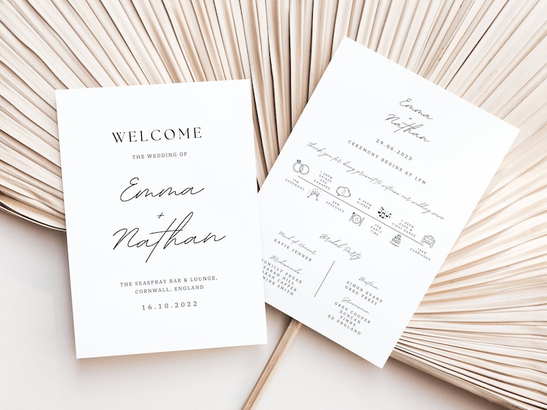 Modern wedding program fans wedding timeline program fan wedding ceremony program template fan wedding program fan template download image 4