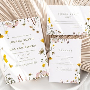 wedding Set of 3 Pressed Flower invitation