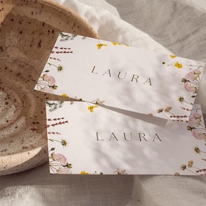 Plantilla de tarjeta de lugar para boda, decoración de mesa floral personalizable, descarga digital, ambientación romántica, papelería para eventos, tarjeta de presentación botánica