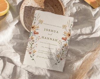 Wildflower Wedding Invitation Set with QR Code (Canva Template)
