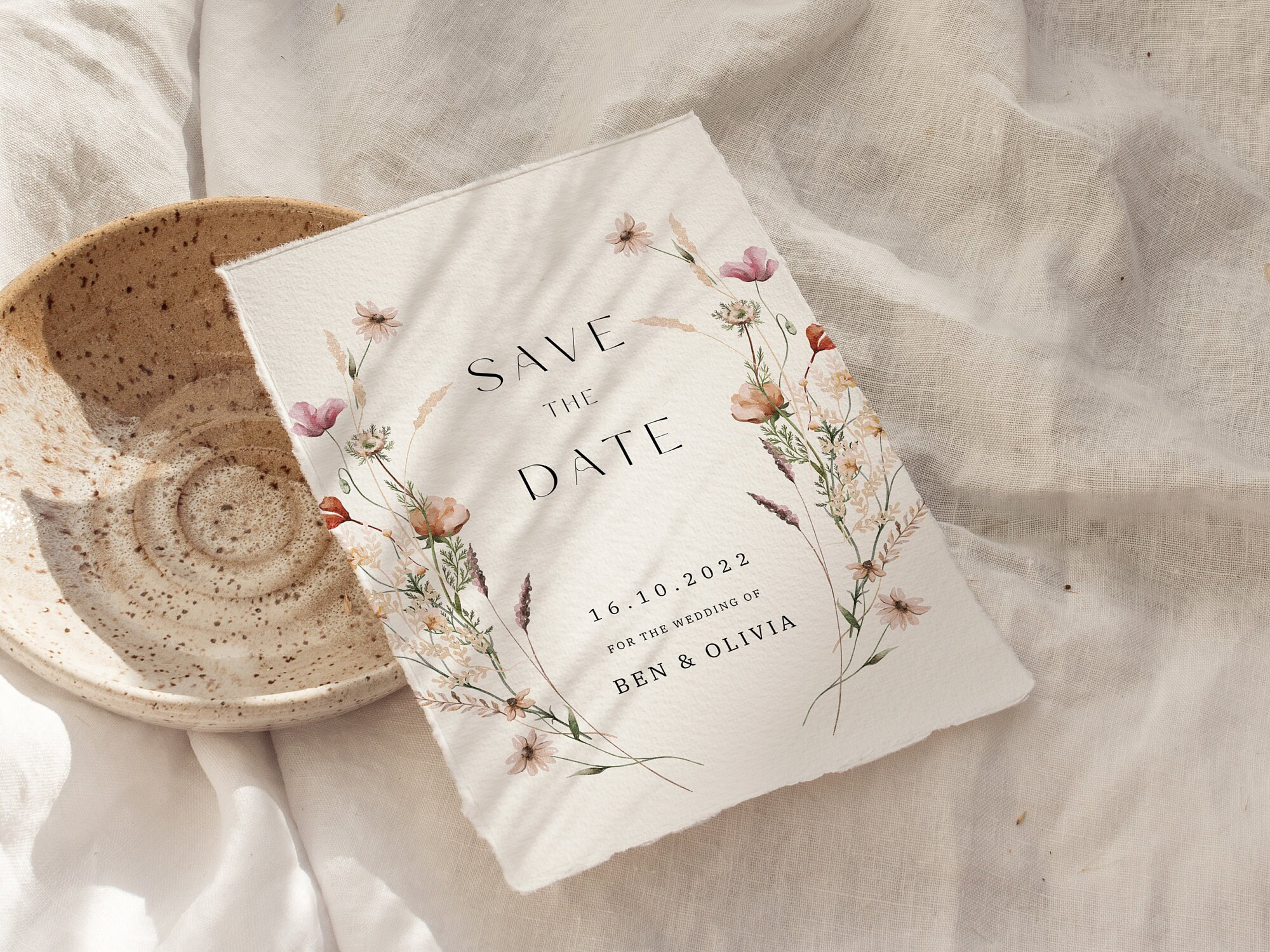Wildflower Save the Date Template: Watercolor Floral Wedding Invite (Digital Download 5x7" Template)