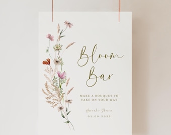 Love in Bloom Flower Bar Bouw je eigen, Baby in Bloom Bouquet Station, DIY Floral Bar-bord afdrukbaar, decoratiesjabloon babyshower