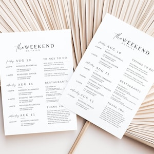 Wedding weekend itinerary template