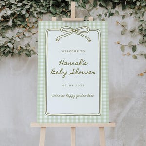 Baby Shower Welcome Sign Green Plaid