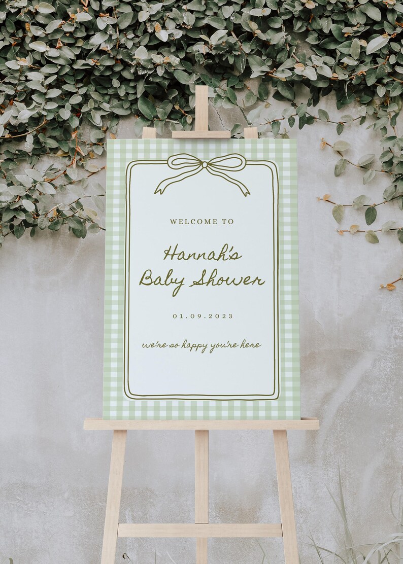 Baby Shower Welcome Sign Green Plaid