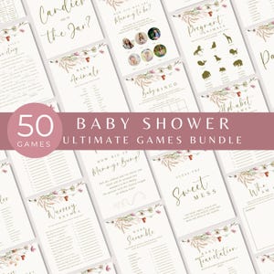 Wildflower baby shower games bundle baby in bloom theme activity pack floral printable games set editable Canva template