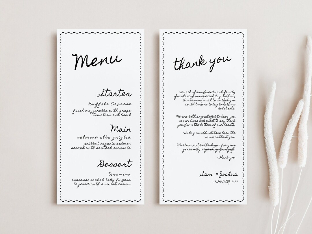 Thank You Menu Card Template Menu and Thank You Card Wedding Template ...