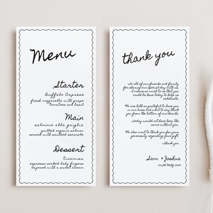 Plantilla de tarjeta de menú de agradecimiento, plantilla de menú y tarjeta de agradecimiento para bodas, plantilla de menú y tarjeta de agradecimiento escrita a mano para bodas