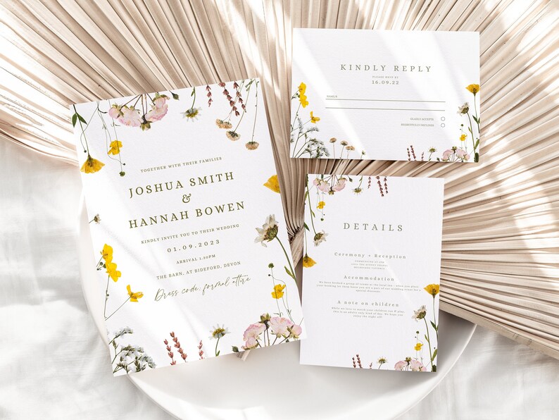 Pressed flower wedding invitation