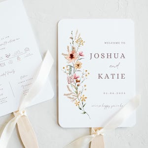 Wildflower Wedding Program Fan Template: Floral Itinerary (Digital Download 5x7 A4 Canva Editable)