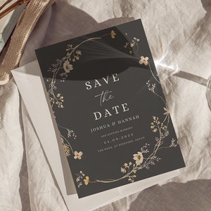 Gothic floral save the date template moody floral save the date black wildflower wedding invitation floral wedding template save our date