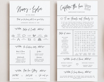 Fun wedding program info-graphic wedding table games wordsearch wedding program thin program wedding template wedding program timeline