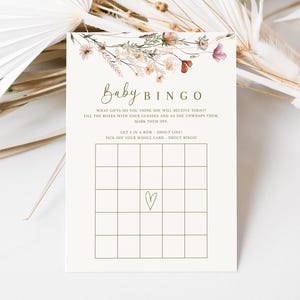 Baby in Blüte Baby Bingo Babyparty Spiel druckbare Babypartyspiele Baby in Blüte Wildblumen Babypartyspiel druckbare Babyparty