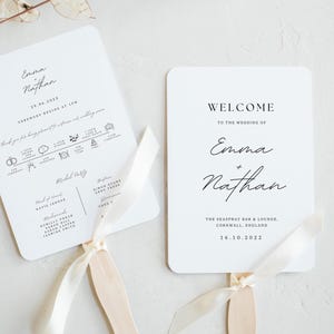 Programa de boda moderno, abanicos, cronología de la boda, programa de boda, abanico, plantilla de programa de ceremonia de boda, descarga de plantilla de programa de boda