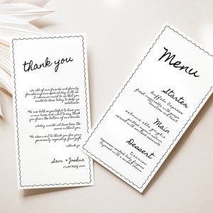 Plantilla de menú de boda, plantilla de menú de boda escrito a mano y tarjeta de agradecimiento, plantilla de menú de boda escrito a mano y tarjeta de agradecimiento, Canva