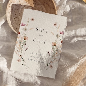 Wildflower Save the Date wild flower invitation Pressed flower wedding invite Minimal watercolor floral save the date Template spring flower