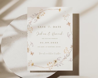 Floral Save the Date Template: Dusty Rose Wildflower Design (Canva)