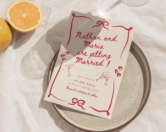 Handwritten save the date template illustrated wedding invite whimsical invitation template digital Fun modern Editable Invite