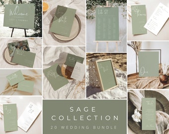 Sage wedding bundle sage green templates bundle wedding reception signs bundle Seating chart Wedding welcome sign Menu cards Table number