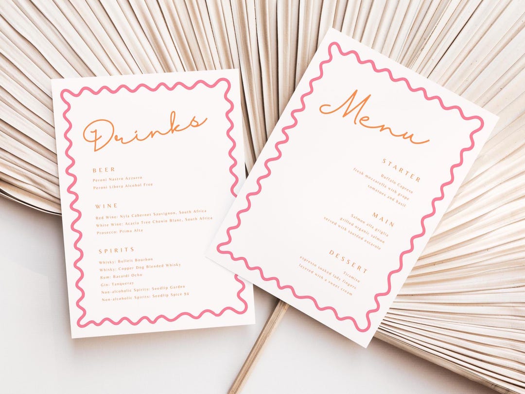 Wavy Frame Menu Hand Written Scribble Menu Wavy Menu and Place Card ...