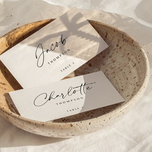 Plantilla de tarjeta de lugar plegable minimalista Tarjeta de lugar imprimible Tarjetas de lugar Plantilla de tarjeta de lugar moderna para boda Etiquetas con nombres para mesas de boda