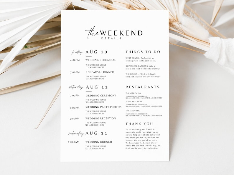 destination wedding itinerary