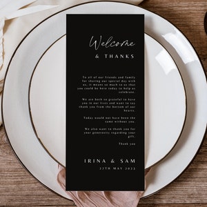 Schwarz Willkommen und danke Hochzeit Tischdinner Note Minimalist Danke Platzkarte Hochzeit Serviette Note Minimalist Gedeck Danke