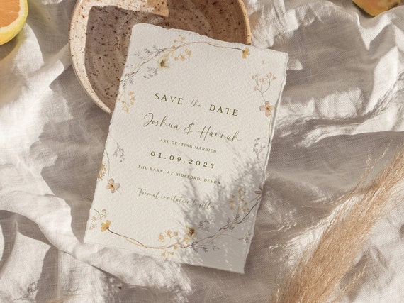 Floral Save the Date Template Blush watercolour wedding Invitation wildflower invite Canva Editable Digital Download