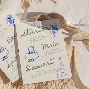 Menu du bar de mariage manuscrit à gribouiller Menu du bar illustré dessiné à la main Modèle de menu manuscrit du menu à l'italienne dessiné à la main Canva