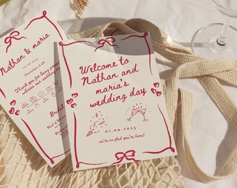 Hand drawn double sided wedding program wavy border Wedding program fan scribble illustrated wedding template fun wedding program template