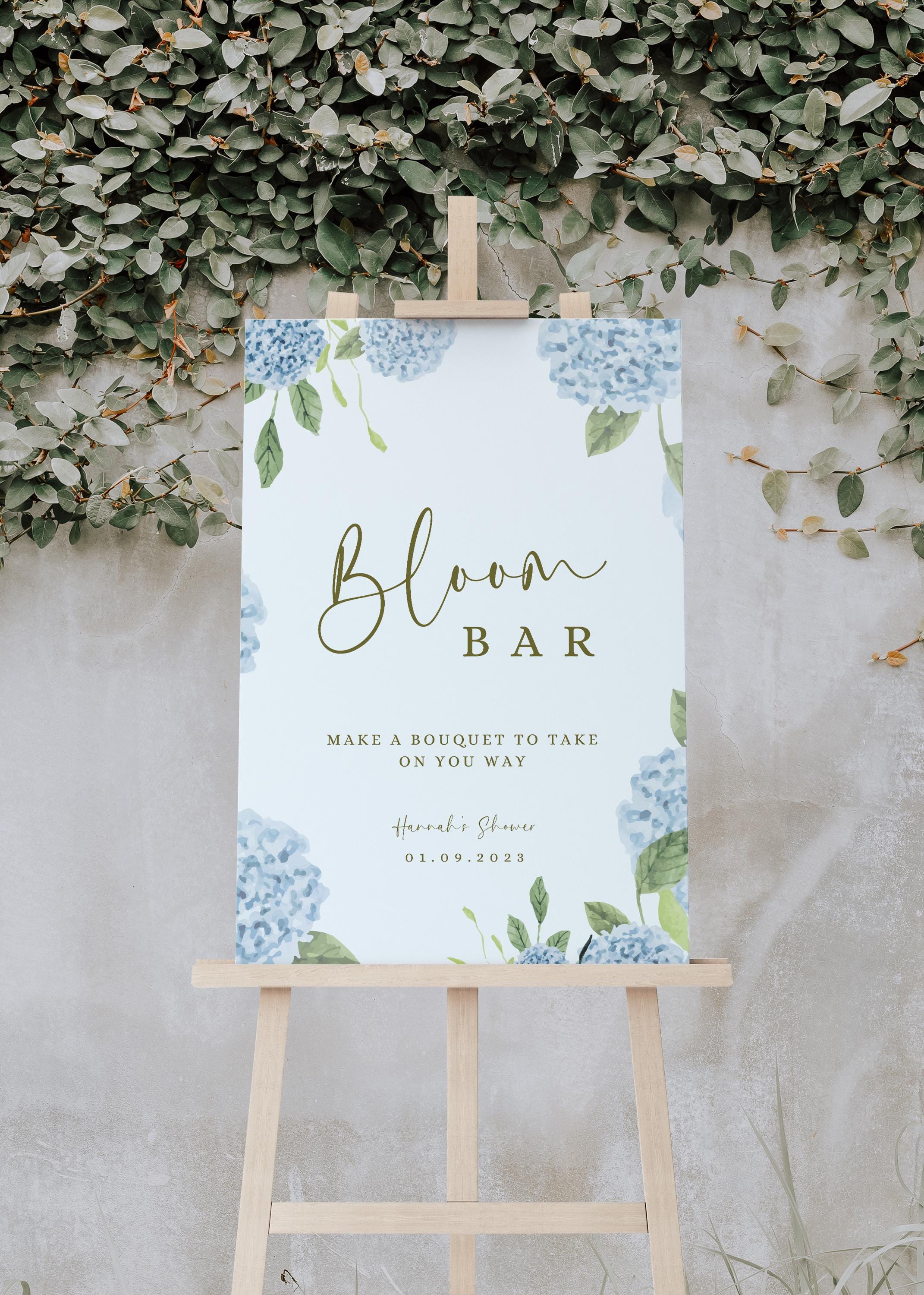 Hydrangea Flower Bar Sign Bloom Bar Sign Blue Flower Bouquet Bar Sign ...