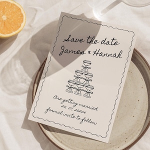 Champagne tower save the date Handwritten save the date template whimsical scribble save our date wedding invite hand drawn wavy border fun