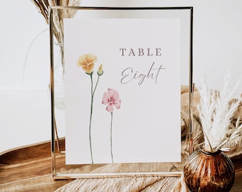 Wildflower wedding table numbers with wildflower table number card wildflower table number template boho wildflower wedding table number