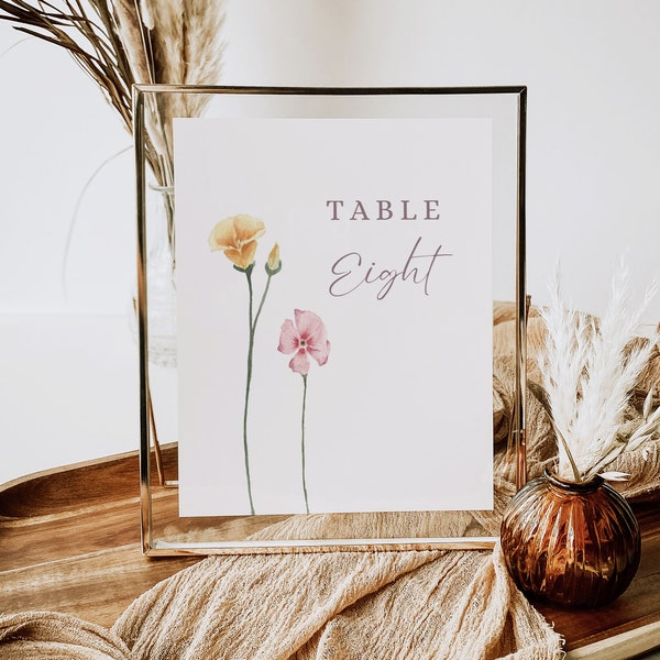 Wildflower wedding table numbers with wildflower table number card wildflower table number template boho wildflower wedding table number