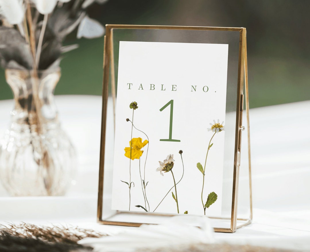 Wildflower Wedding Table Number Template Pressed Flower Table Numbers Spring Wildflower Table
