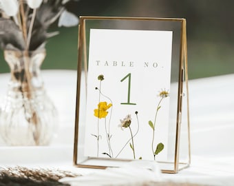 Wildflower Wedding Table Number Template Pressed Flower table numbers Spring Wildflower table number floral table numbers wedding numbers