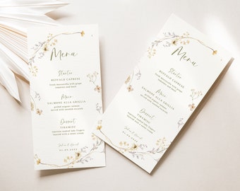 Wildflower wedding menu template wedding wildflower menu card wild flower wedding menu with dried flowers wedding template pressed flowers