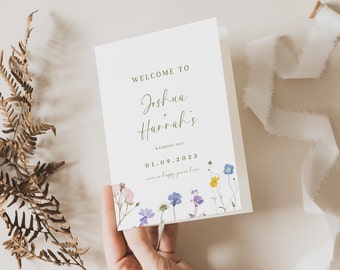 Wildflower wedding Program  Bifold Template wedding Program template spring flower wedding Ceremony Program Foldable Wedding Program