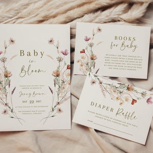 Baby in bloom shower invitation set diaper raffle books for baby in bloom baby shower invitation wildflower shower invitation spring flower