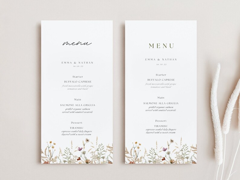 Wildflower Menu Wedding Reception Menu Template Floral Wedding - Etsy