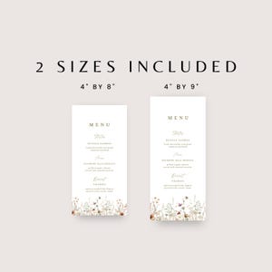 Modelo de menu de recepção de casamento com menu de flores silvestres, menu de casamento com flores prensadas, menu de flores silvestres, modelo de cartão de menu de casamento imagem 2